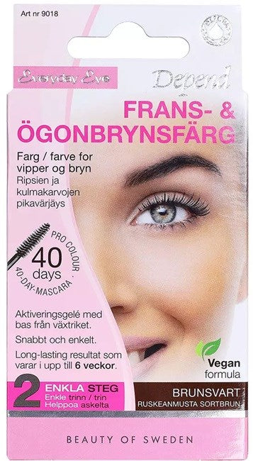 Depend vippe- og brynsfarge, brunsvart